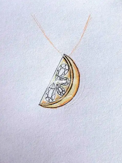 继续分享珠宝手绘画一个柠檬角吊坠