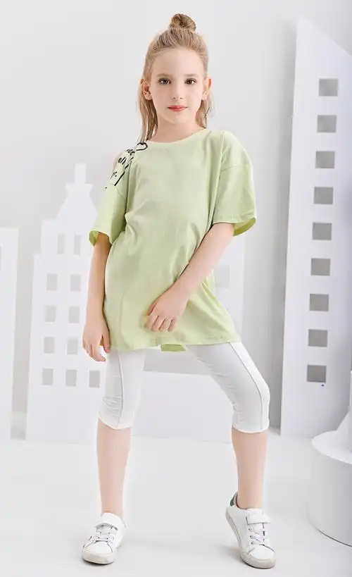 铅笔俱乐部童装女童打底裤大童针织紧身裤夏装新款儿童七分裤米白150