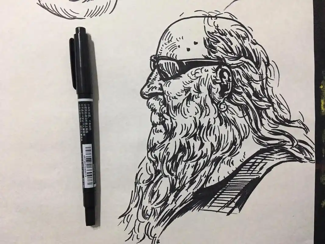 勾线笔速写人物.#因为热爱所以坚持 #黑白线描画 #日常瞎画 - 抖音