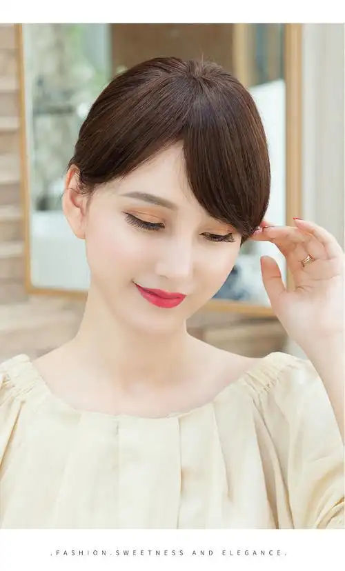 假发女斜刘海假发片女自然无痕偏分假刘海发片三七分假刘海贴片浅棕色