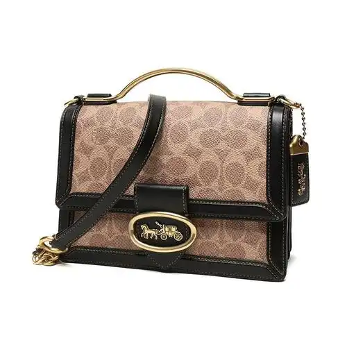 coach蔻驰奢侈品女士riley系列马车图案涂层帆布配皮手提单肩斜挎包