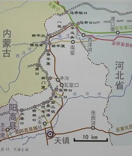 山西河北内蒙长城示意图(部分)