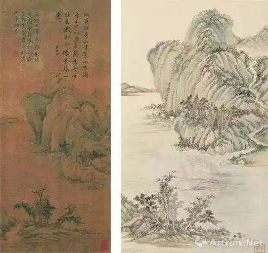 图左. 赵孟頫  洞庭东山图轴