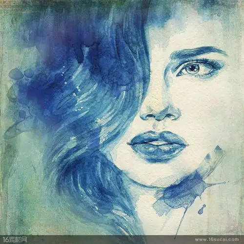水彩画水墨画人物绘画蓝色渐变水彩画艺术绘画高清图片 下载本素材,需
