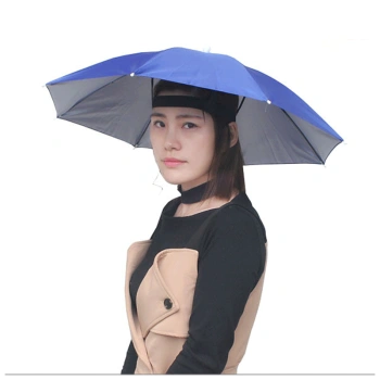 双层防风防雨钓鱼伞帽头戴雨伞折叠户外伞帽垂钓帽子伞65cm宝蓝单层帽