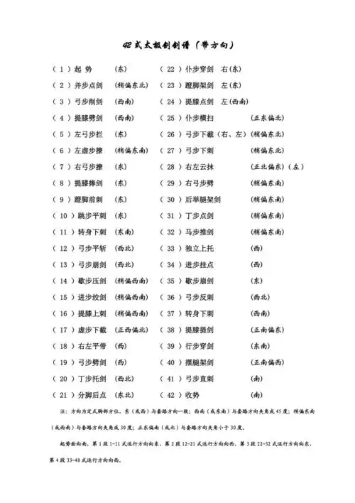 带方向说明42式太极剑剑谱