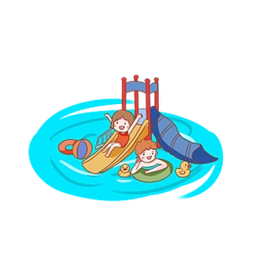 手绘卡通水上乐园插画