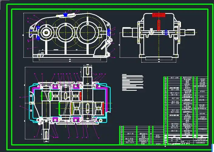 二级圆柱斜齿轮减速器装配图纸a1cad图纸dwg图纸