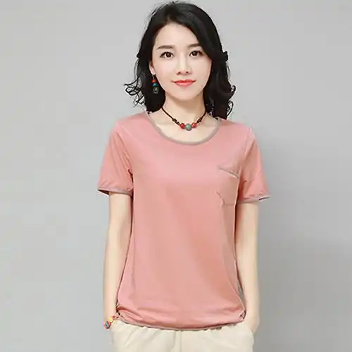 纯棉短袖t恤女宽松韩版半袖女修身纯色休闲衫女短袖时尚百搭体恤