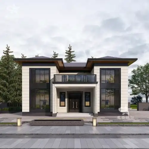 新中式农村自建房别墅设计施工图纸平顶大露台二层半小洋楼效果图