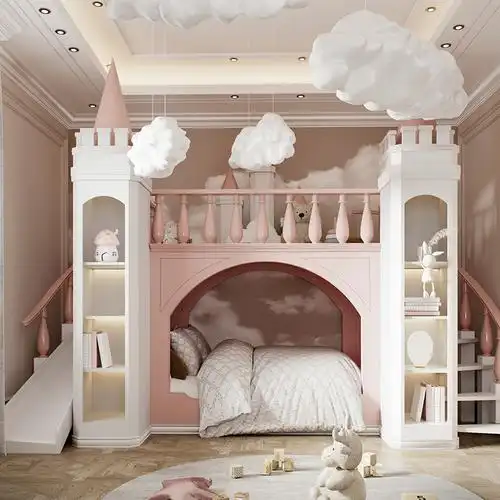 欧式城堡定制双人床粉色梦幻公主床现代简约儿童床高低子母床橡木