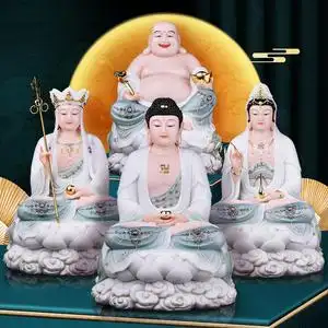 汉白玉彩绘观世音菩萨释迦牟尼佛像地藏王弥勒佛客厅家用供奉摆件
