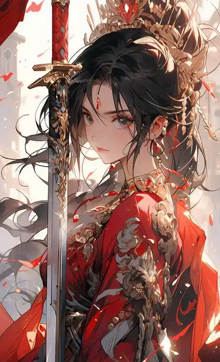 头戴凤钗的古装动漫女和一把宝剑手机壁纸图片动漫美女古装宝剑新娘