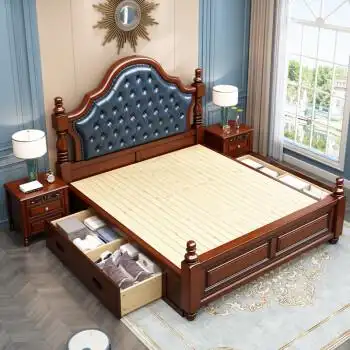 8米双人床储物带软靠主卧成人轻奢2米大床罗马柱婚床 卧室家具  美式