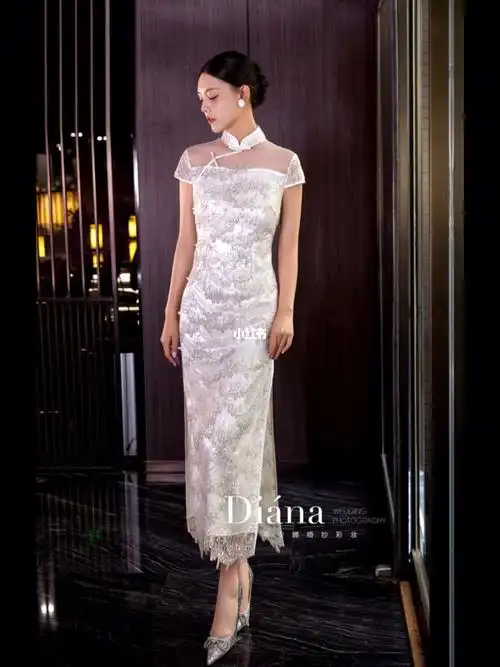 戳中我心房的白色旗袍西安婚纱