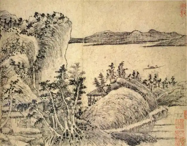 赏画元王蒙溪山风雨图册故宫博物院藏