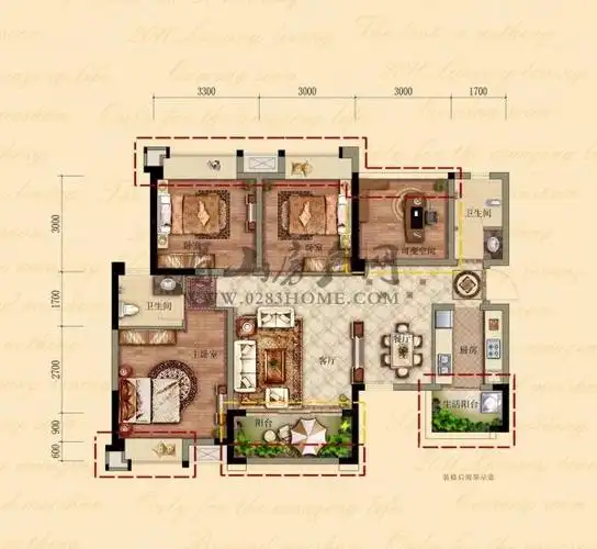 c2型 建筑面积:约98㎡ 实得面积:约110㎡_鹭湖国际四期户型展示-眉山