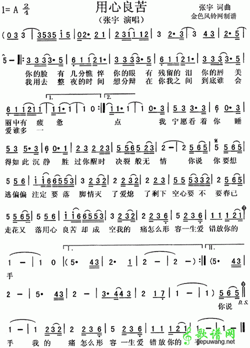 用心良苦简谱用心良苦简谱歌谱歌词用心良苦演唱:张宇你的脸有几分