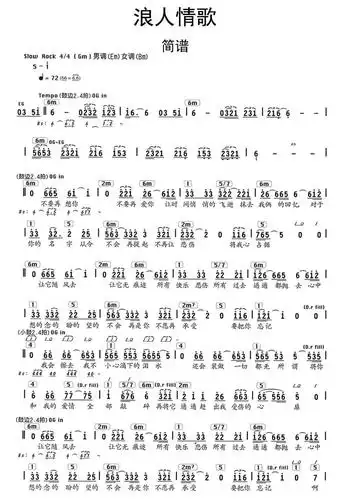 浪人情歌简谱-虫虫乐谱
