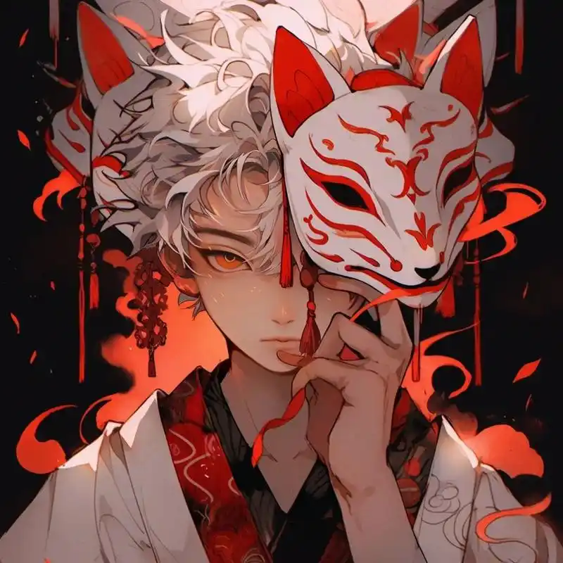 狐狸面具男生头像~      与狐狸面具少女同款红白配色扭蛋.