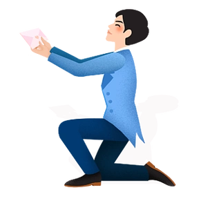 手绘拿着情书单膝跪地的男孩