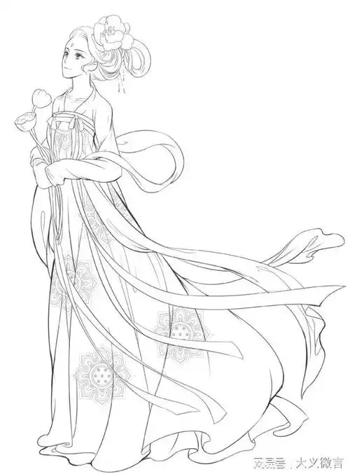 一组古风手绘线稿唯美