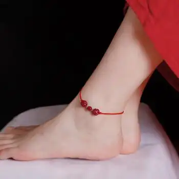 全意琳高含量保真朱砂脚链本命年女宝宝儿童红绳脚绳莲花款