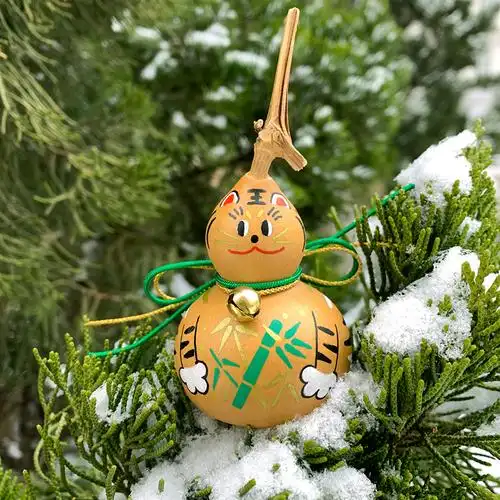 tinywoody 松树梅花 手绘老虎葫芦客厅摆件 手捻小葫芦  中式礼物