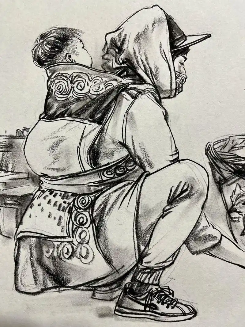 背小孩的母亲👩.速写小场景#画画 #一起学画画 #美术生 - 抖音