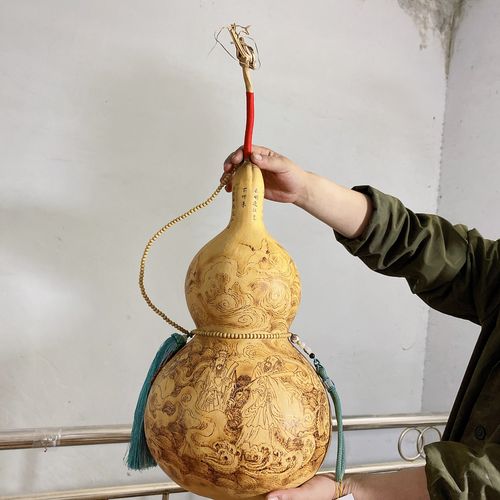 天然特大葫芦摆件烫烙画福禄图雕刻艺术客厅酒柜乔迁开业装饰礼品