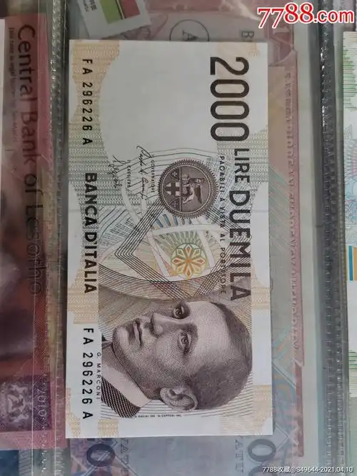 【欧洲】全新unc意大利2000里拉纸币外国钱币1990年p-115