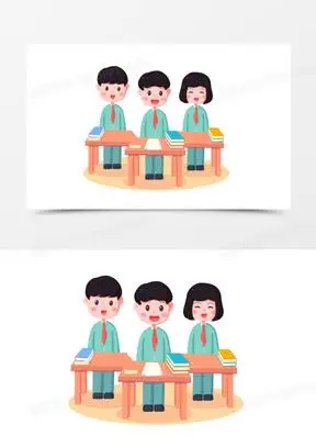 手绘卡通学生上课起立老师好场景元素