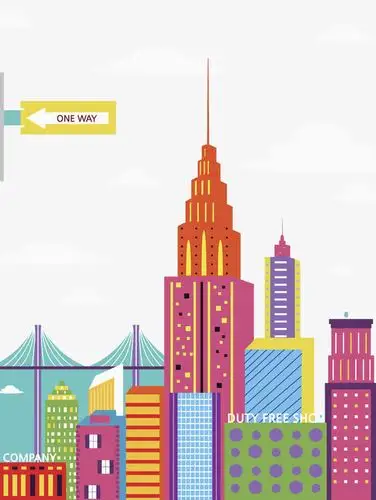 购物,路线,旅行,建筑楼,尖顶,卡通,创意,手绘,商务,多彩