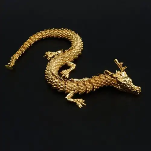 大唐盛世 金色活动关节3d龙 可随意变形镀金龙 金属3d打印工艺一体