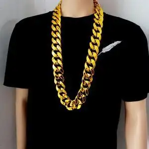 抖音社会人仿真塑料土豪戒指项链大金链子土豪男黄金道具网红夸张