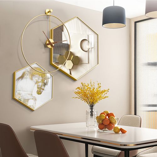 轻奢餐厅装饰画现代简约高档饭厅背景墙挂画带时钟表北欧餐桌壁画