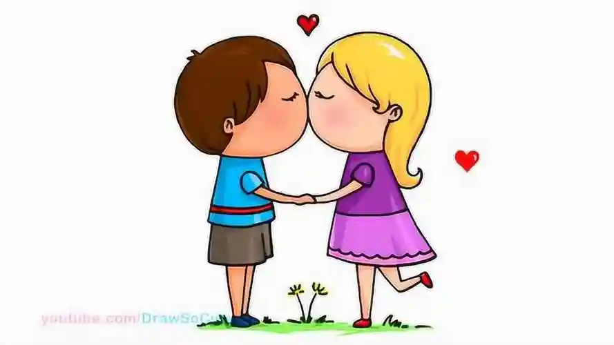 如何画卡通男孩亲吻女孩?