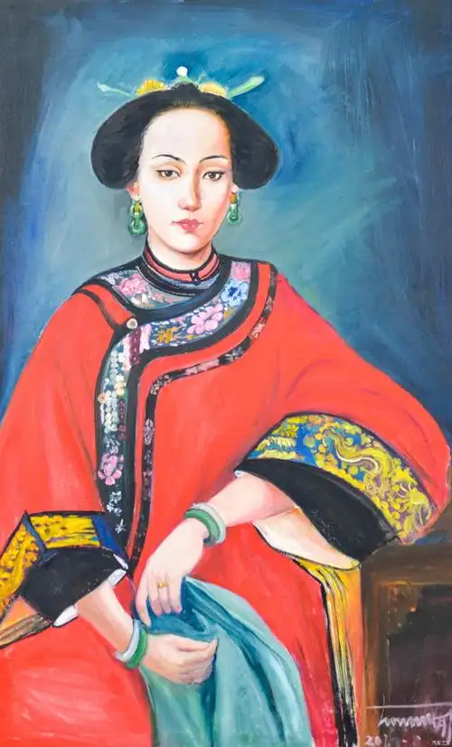 正在举行的香妃画展,这一幅是清朝著名的宫廷画家郎世宁的香妃画像,是