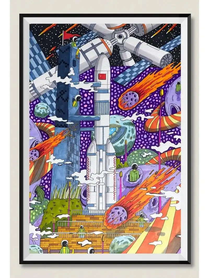 太空,科幻的儿童创意画 今天家了一幅关于一幅科技的儿童创意美术作品