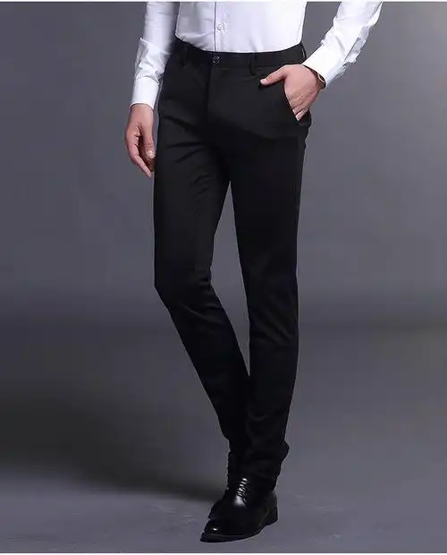 汤河之家 西裤男修身型黑色西装裤商务休闲长裤子男小脚上班正装裤