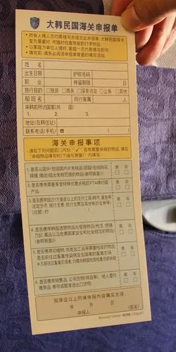 大韩民国海关申报表