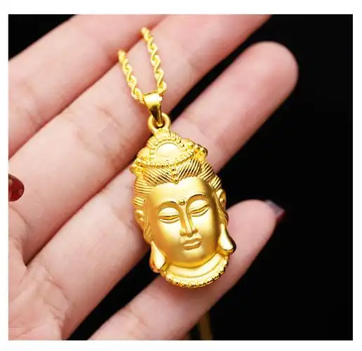 秋桑3d硬足金999观音吊坠男黄金慈祥本命佛菩萨平安项链足金佛像挂坠