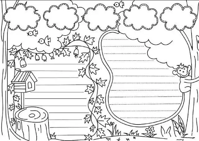 通用手抄报黑白线稿大全,精选手抄报边框模板,适合当素材!