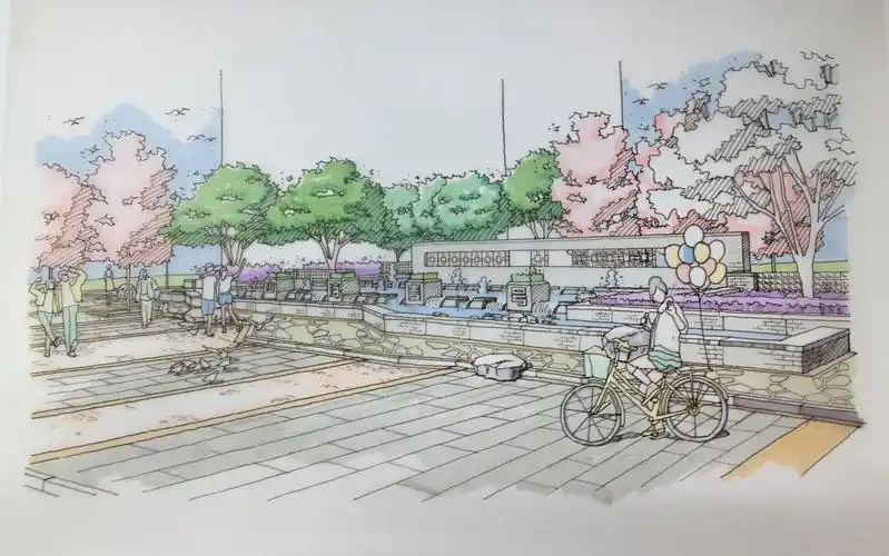 手绘广场水景效果图