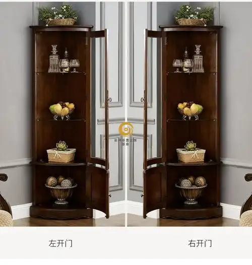 定制全实木角柜墙角弧形餐厅转角柜拐角三角形小玻璃