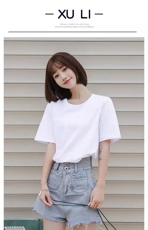 2024夏季新款白色t恤女短袖宽松港式百搭黑色基础款上衣显瘦体恤 - 17