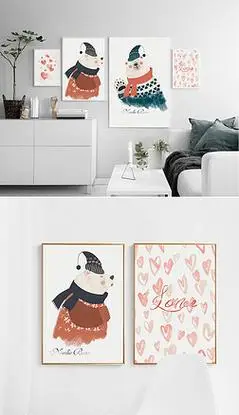 爱心北极熊北欧抽象装饰画现代简约儿童房