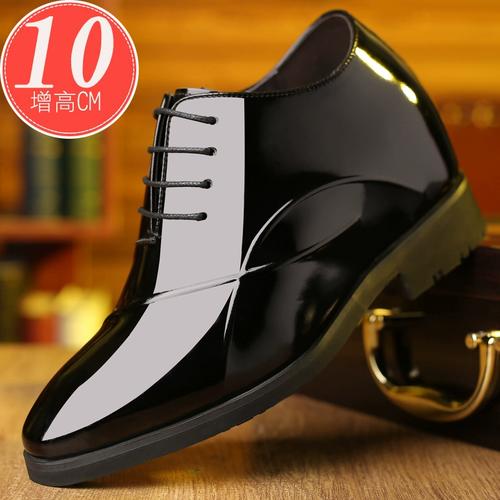 内增高皮鞋男10cm亮面真皮男鞋子时尚潮鞋男士增高鞋10公分结婚鞋
