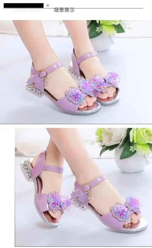 ⑧迪士尼disney女童凉鞋儿童露趾防滑公主蝴蝶结小女孩子学生演出鞋