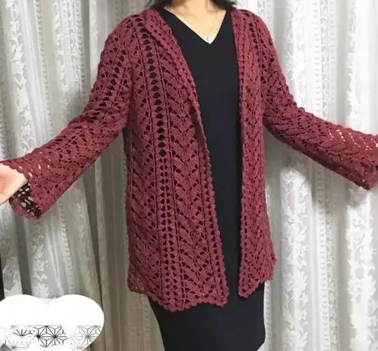 一款适合中老年的钩针开衫,送给妈妈的线衫就这样织